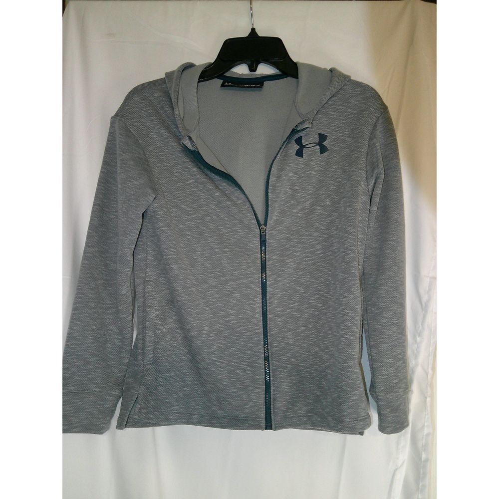 Boy's Under Armour Gray Full-Zip Athletic Hoodie Sweatshirt Training Jacket M